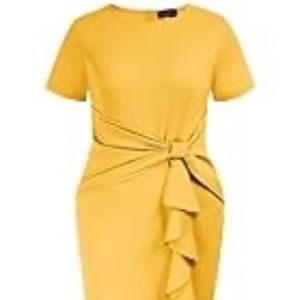 Hanna Nikole Yellow ruffled knee length dress size 24w